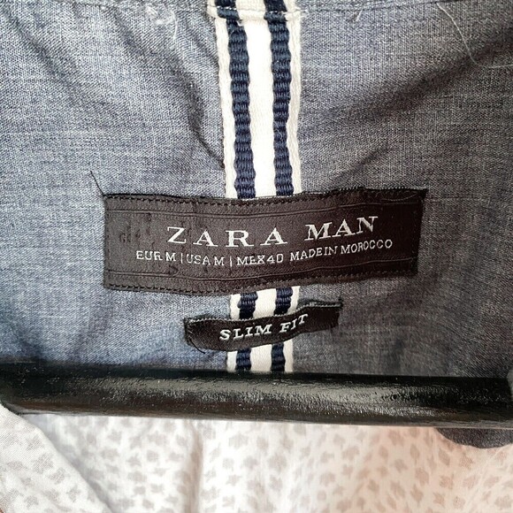 Zara Man Men's M Slim Fit Button Down Long Sleeve Shirt Fall Leaves Cotton - Picture 3 of 8